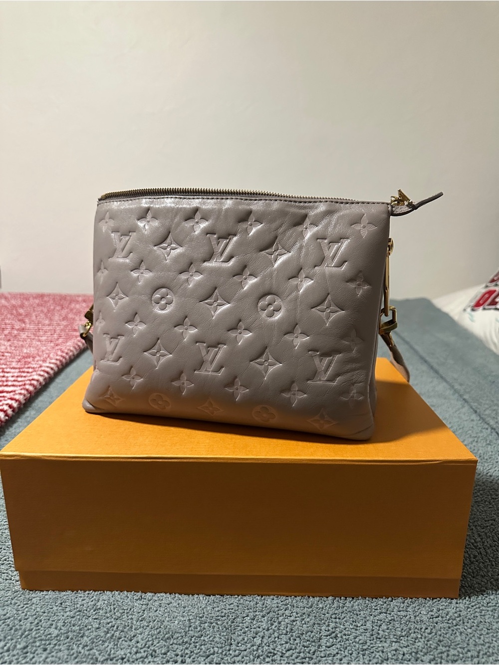 Louis Vuitton Coussin PM Embossed Monogram Light Gray Crossbody Bag